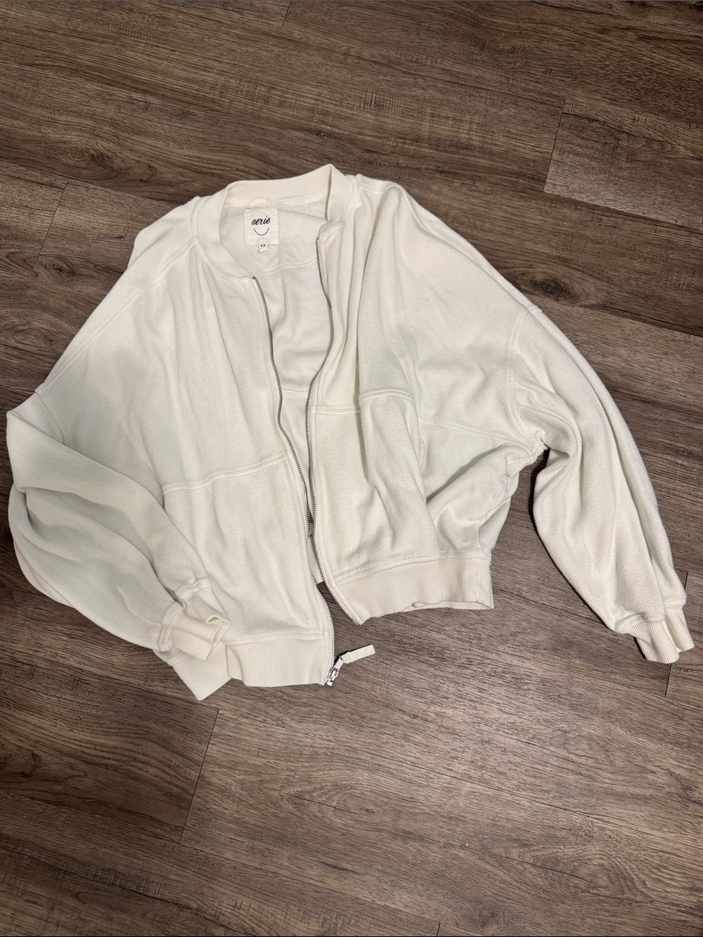 aerie Cream Lightweight Cropped Bomber Jacket